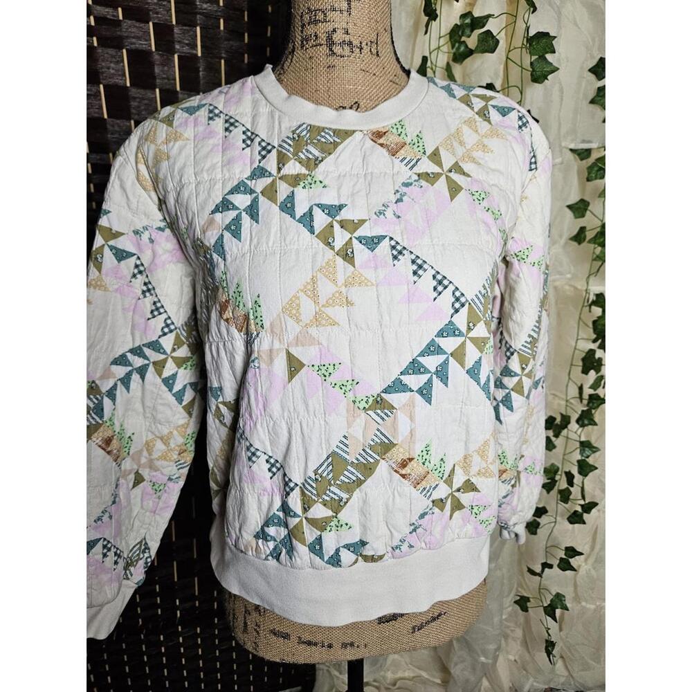Quilted Patchwork Pattern Pullover Sweatshirt - image 2